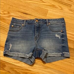 Celebrity Pink Blue Jean Shorts Distressed Cuffed